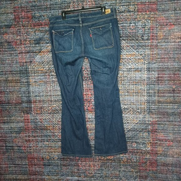 Levis womens dark distressed 545 lowrise stretch flap boot jeans 14x32 EUC - Picture 2 of 8